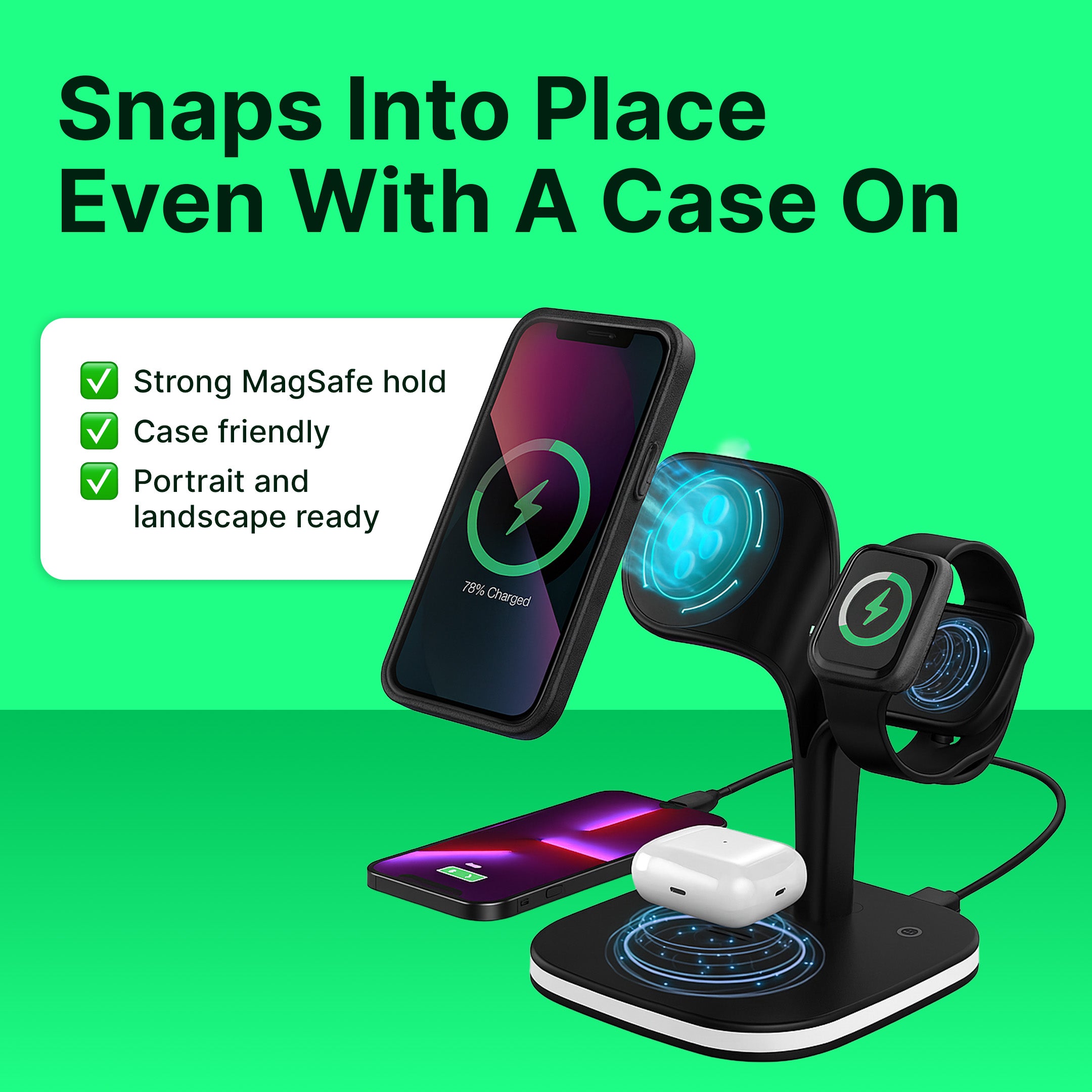 5-in-1 Magnetic Wireless Charger Stand for iPhone, Apple Watch, and AirPods