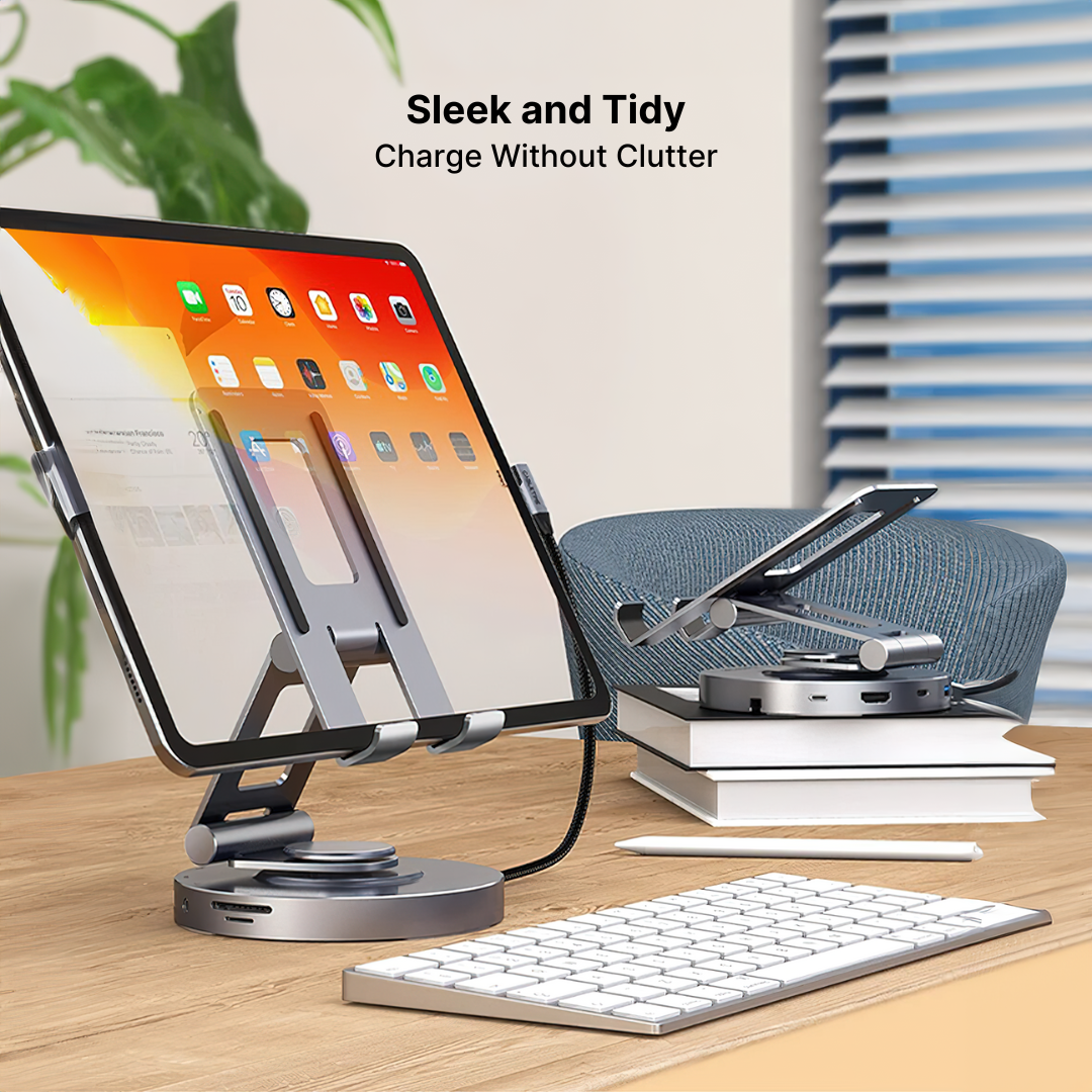 Aluminum 8-in-1 USB-C Hub with Foldable 360° Rotatable Stand and 4K HDMI