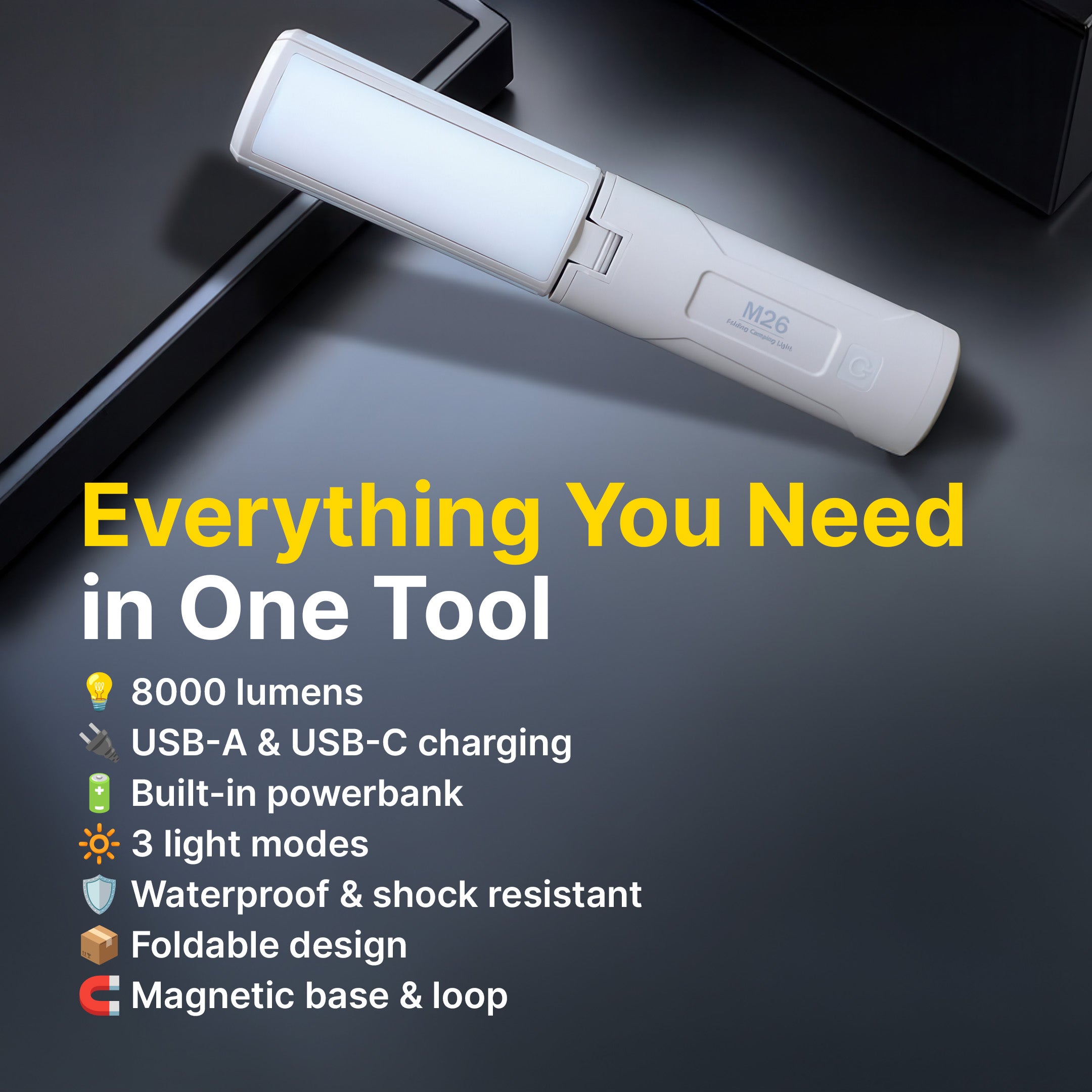 Outdoor Folding Camping Light with 8000 Lumens